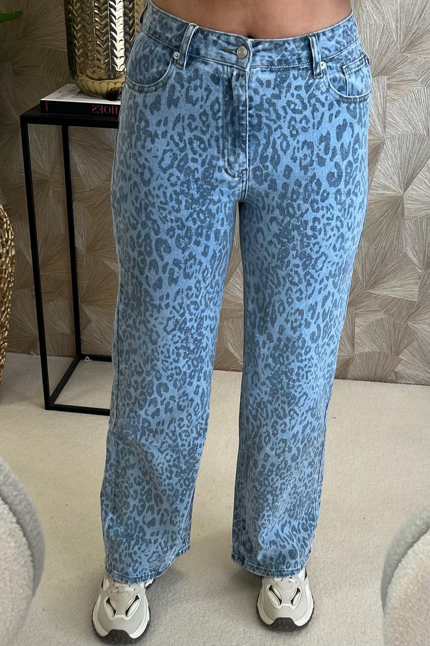 Leopard Straight Leg Jeans - Blue