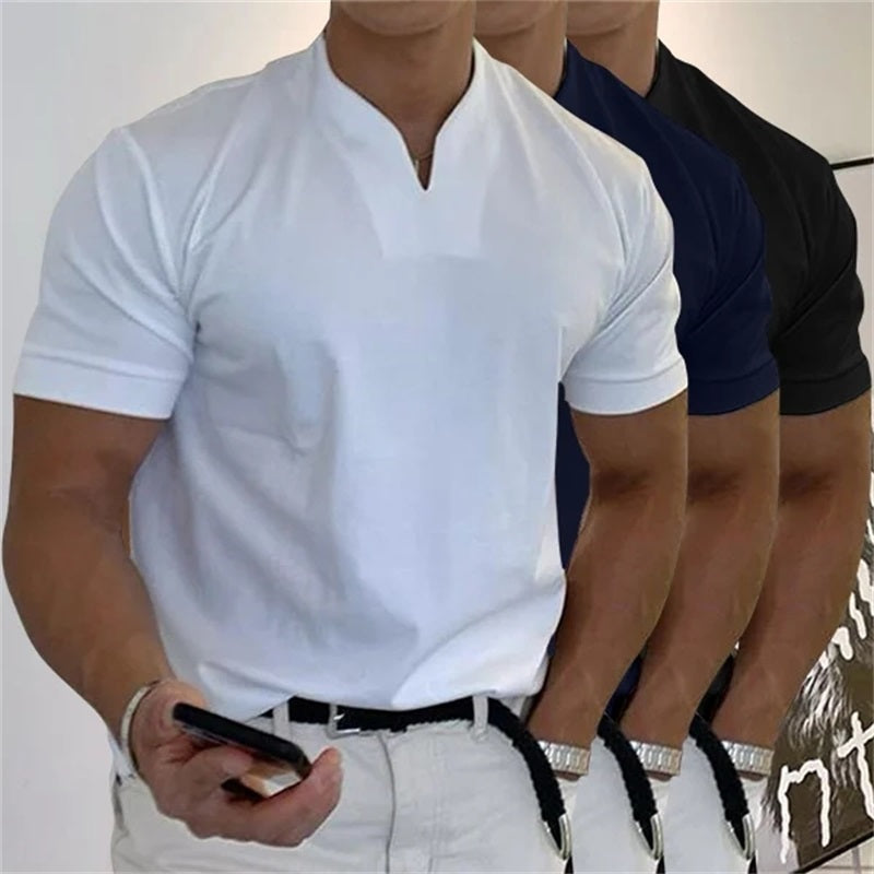 Camiseta Deportiva Hombre – Cuello en V, Algodón, Manga Corta 🏋️