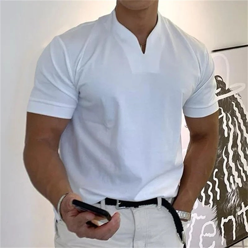 Camiseta Deportiva Hombre – Cuello en V, Algodón, Manga Corta 🏋️
