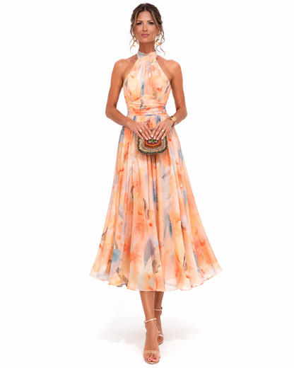 Aurora - Vestido Halter con Estampado Acuarela