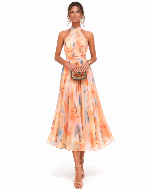 Aurora - Vestido Halter con Estampado Acuarela