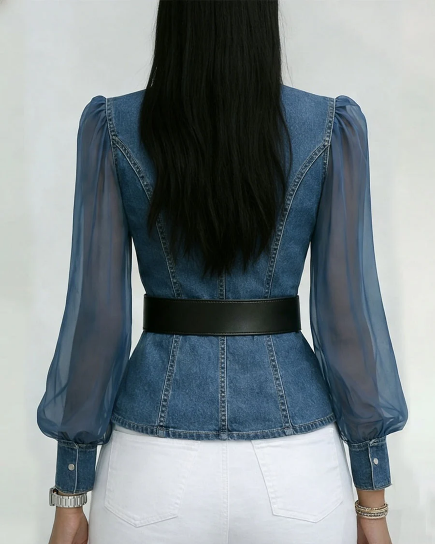 Alessia | Blusa Vaquero con Mangas de Chifón