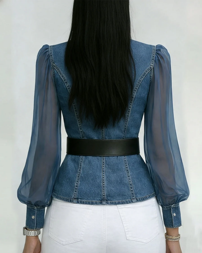 Alessia | Blusa Vaquero con Mangas de Chifón