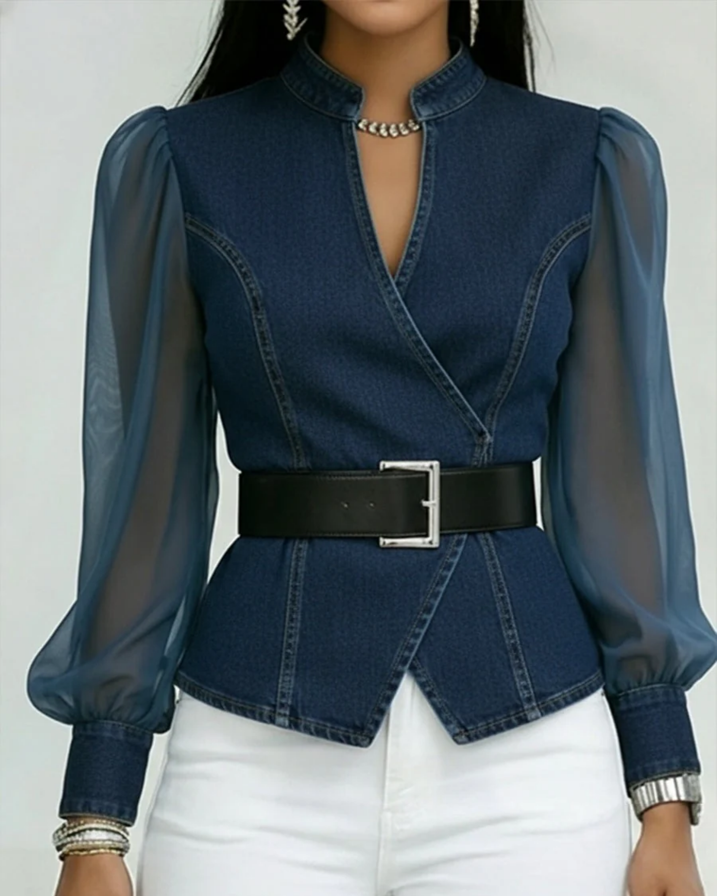 Alessia | Blusa Vaquero con Mangas de Chifón