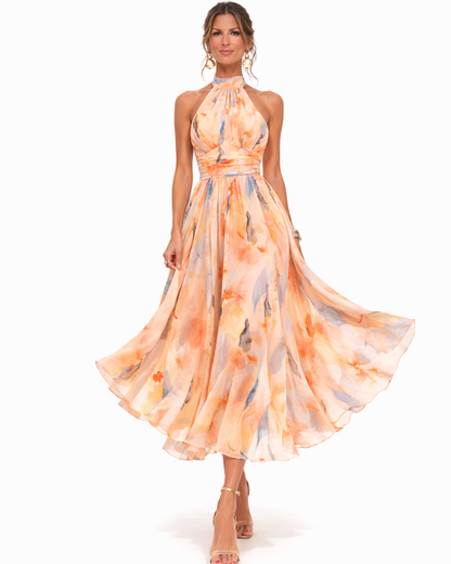 Aurora - Vestido Halter con Estampado Acuarela