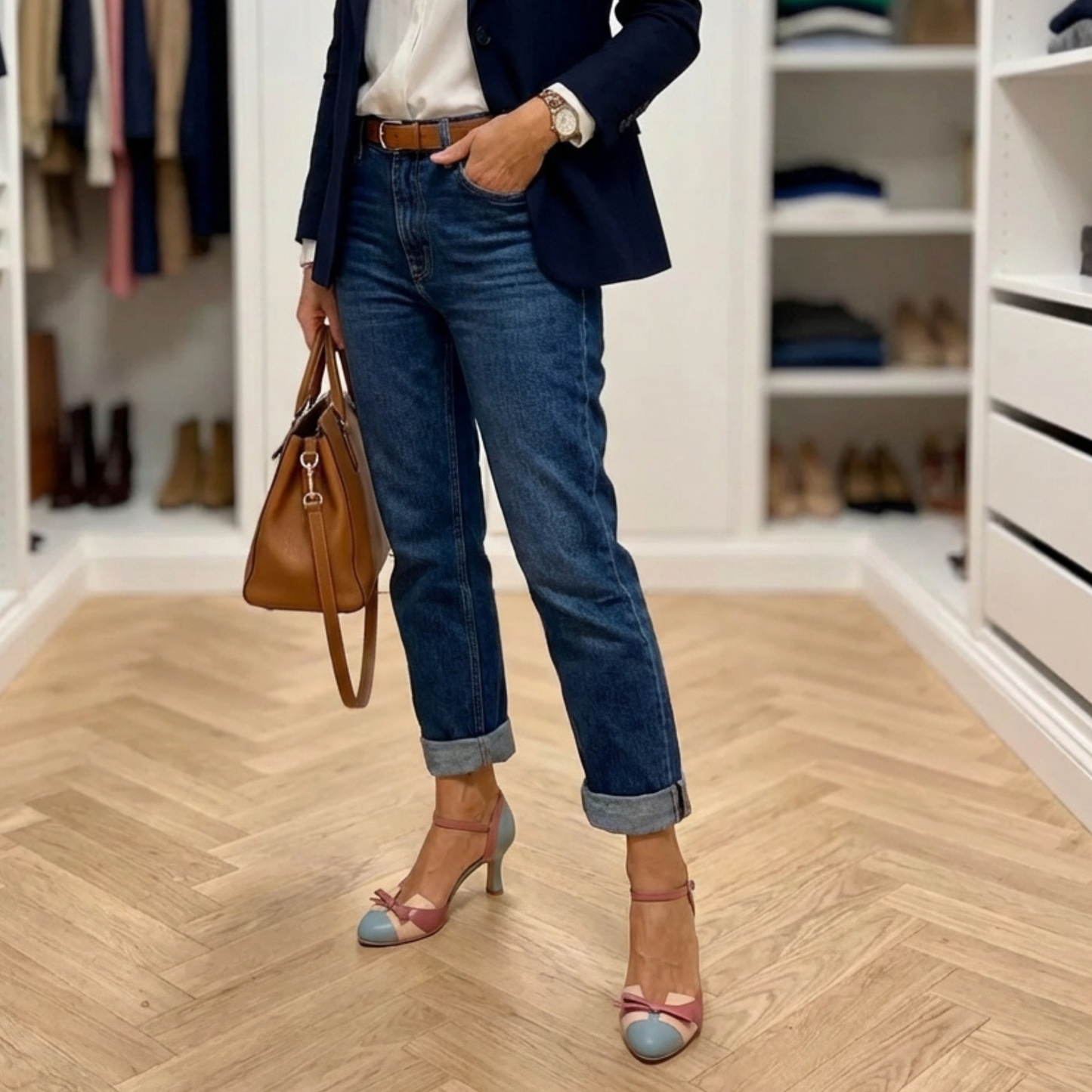 Zapatos de Tacón Vintage Bicolor con Lazo