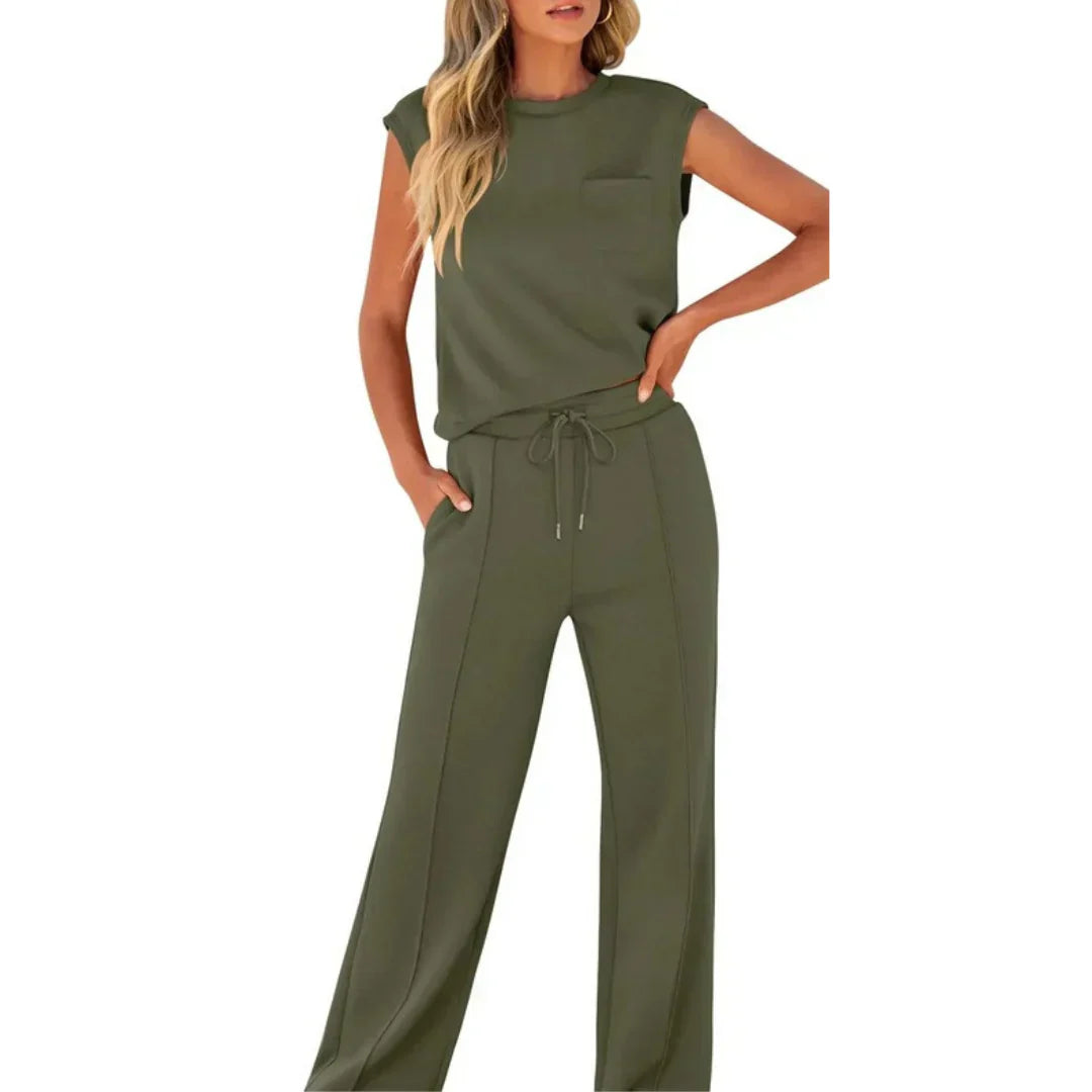 Conjunto top sin mangas-pantalón largo