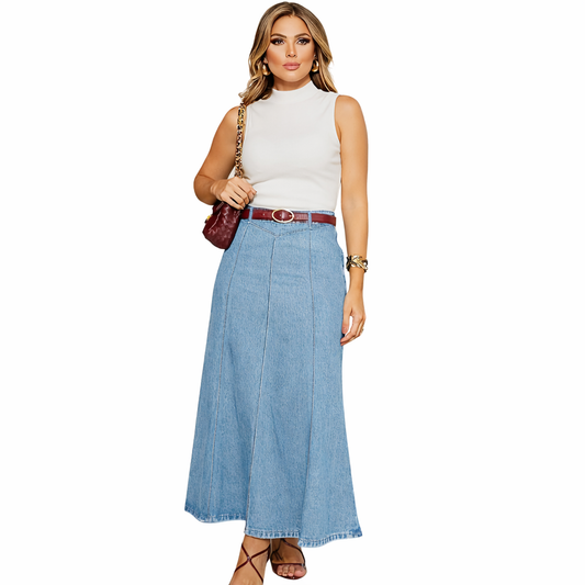 Falda Vaquera Mujer Cintura Alta - Algodón y Poliéster Duradero