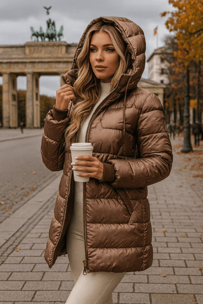 Lina | Chaqueta acolchada larga y cálida con capucha amplia