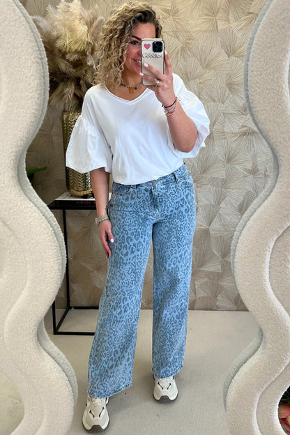 Leopard Straight Leg Jeans - Blue