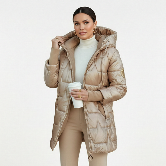 Lina | Chaqueta acolchada larga y cálida con capucha amplia