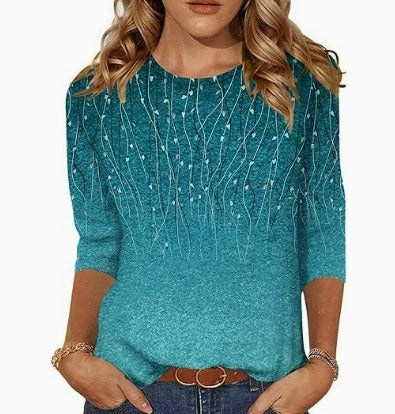 Blusa Turquesa con Degradado y Detalles Brillantes