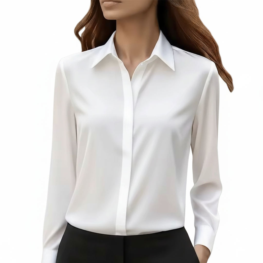 Camisa de satén con solapa para mujer - Manga larga