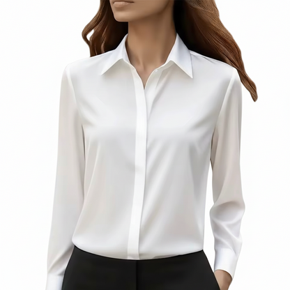 Camisa de satén con solapa para mujer - Manga larga