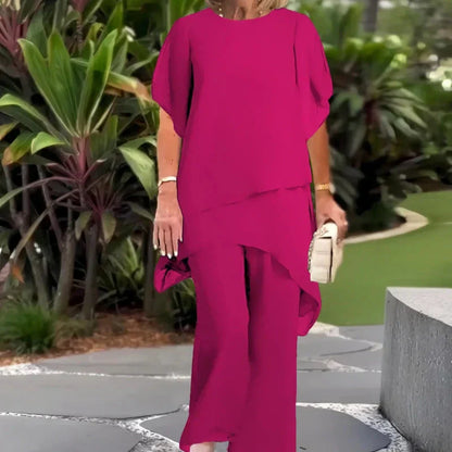 Conjunto de dos piezas para mujer: Top asimétrico elegante y pantalón de pierna ancha