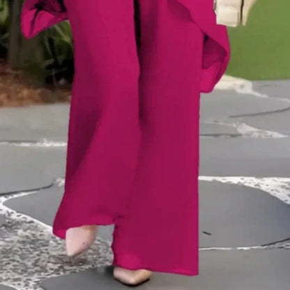 Conjunto de dos piezas para mujer: Top asimétrico elegante y pantalón de pierna ancha