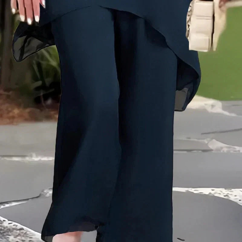Conjunto de dos piezas para mujer: Top asimétrico elegante y pantalón de pierna ancha