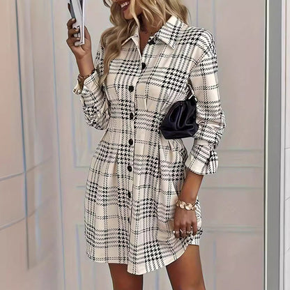 Vestido camisa de cuadros en línea A para mujer