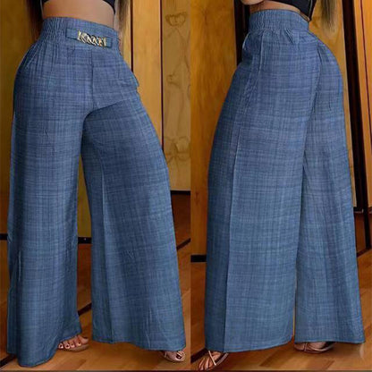 Pantalón Mujer – Talle Alto, Pierna Ancha y Cinturón Decorativo ✨