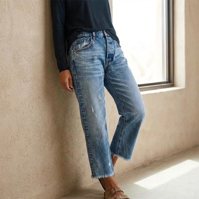 Jeans Cropped Rectos Retro para Mujer – Estilo Vintage
