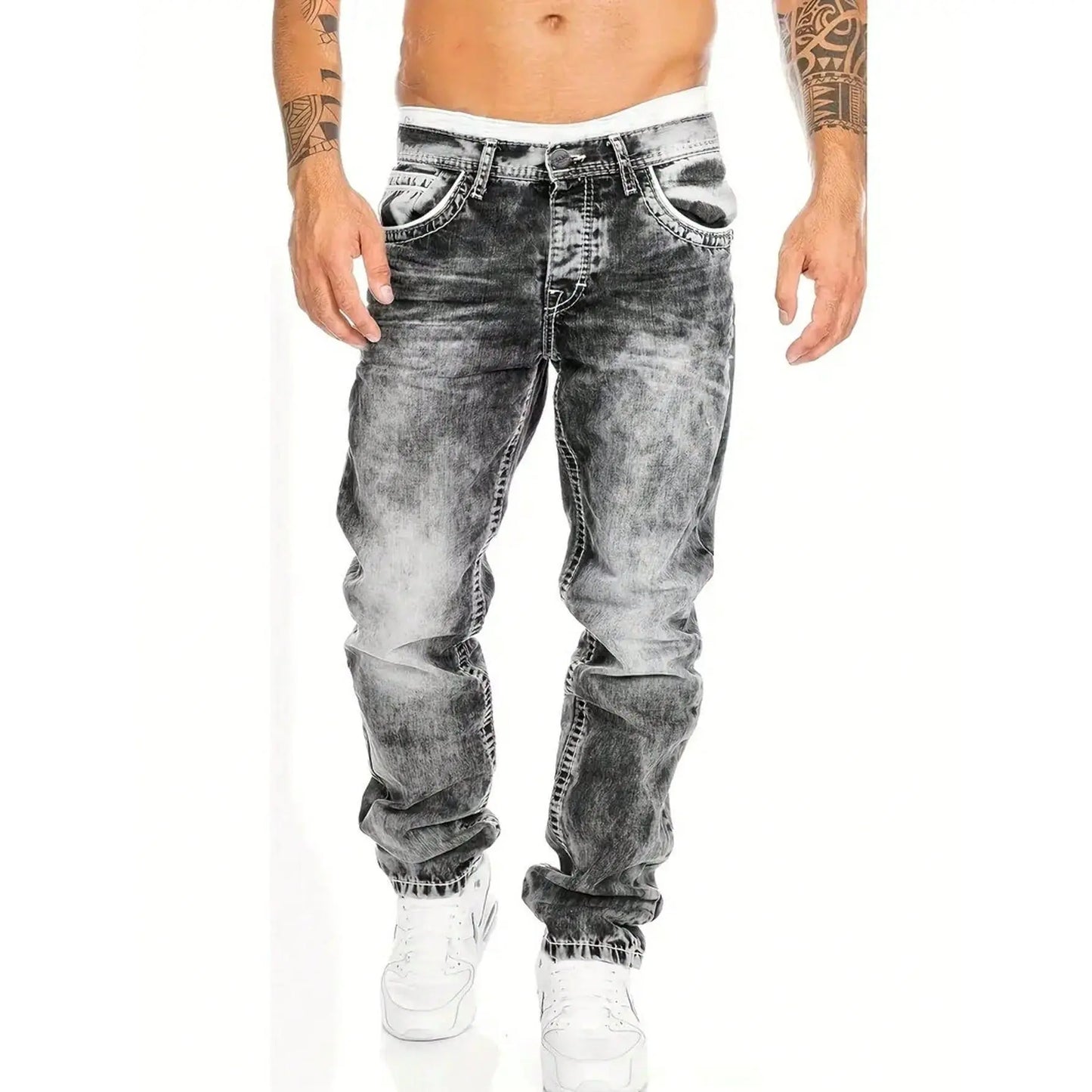 Jeans Rectos Hip Hop para Hombre – Estilo Vintage Lavado