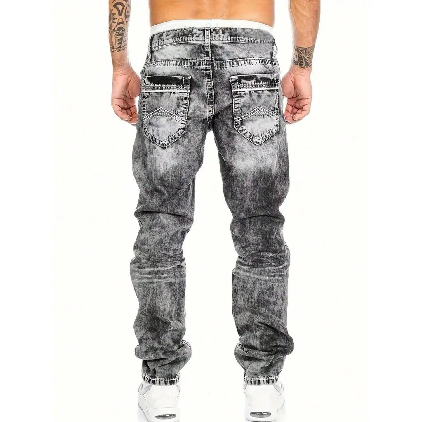 Jeans Rectos Hip Hop para Hombre – Estilo Vintage Lavado
