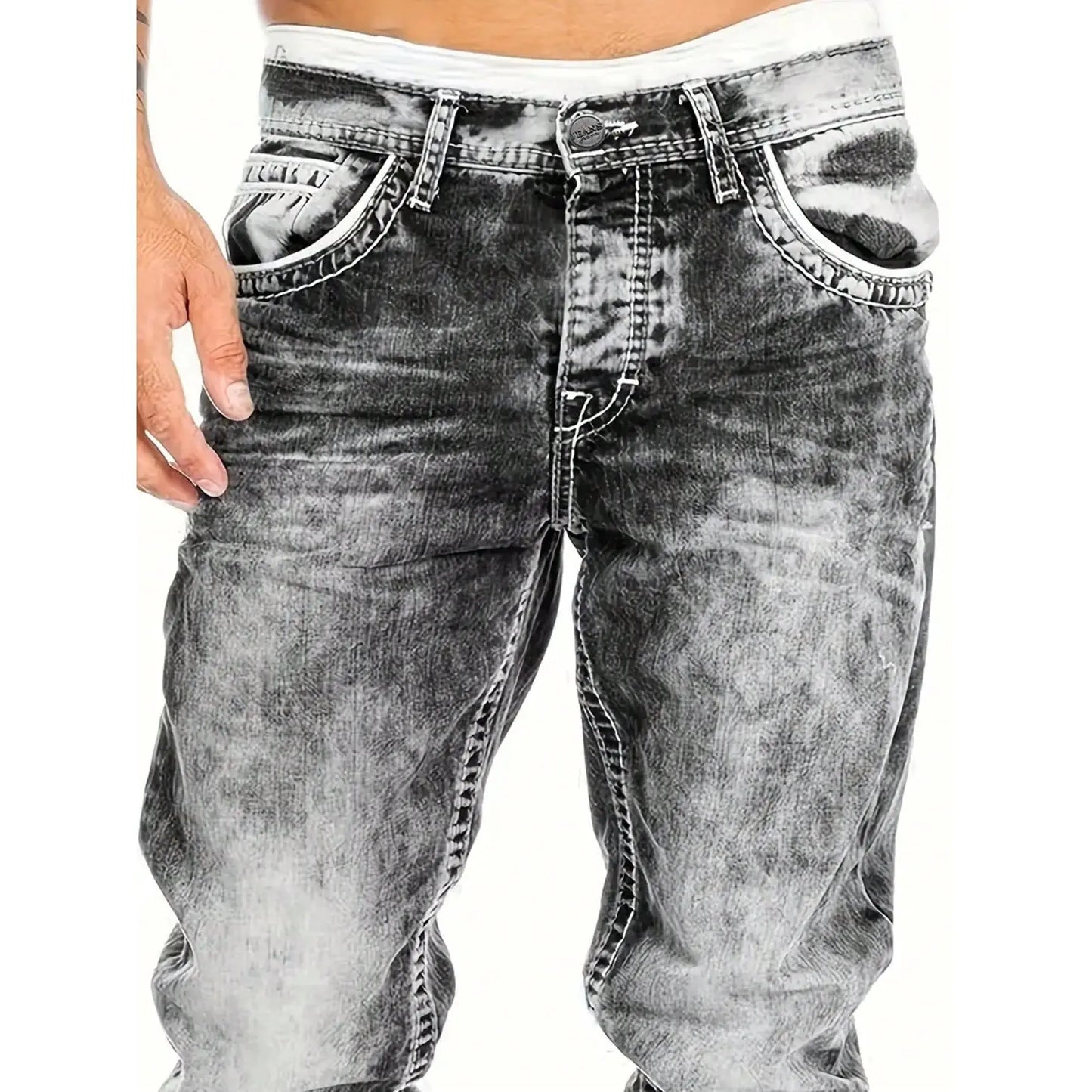 Jeans Rectos Hip Hop para Hombre – Estilo Vintage Lavado