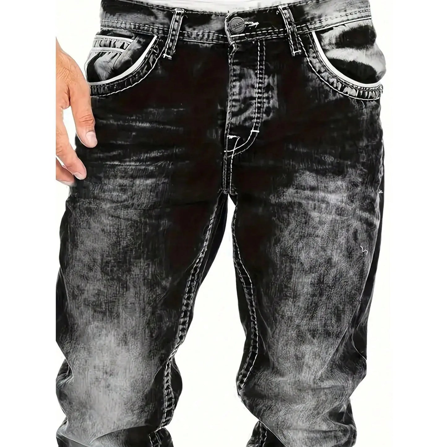 Jeans Rectos Hip Hop para Hombre – Estilo Vintage Lavado