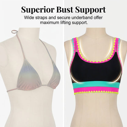 👙🌊 3-teiliges Damen Bikini-Set – Hohe Taille, Color-Block & Zickzack-Design für Strand & Urlaub