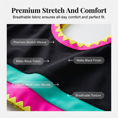 👙🌊 3-teiliges Damen Bikini-Set – Hohe Taille, Color-Block & Zickzack-Design für Strand & Urlaub