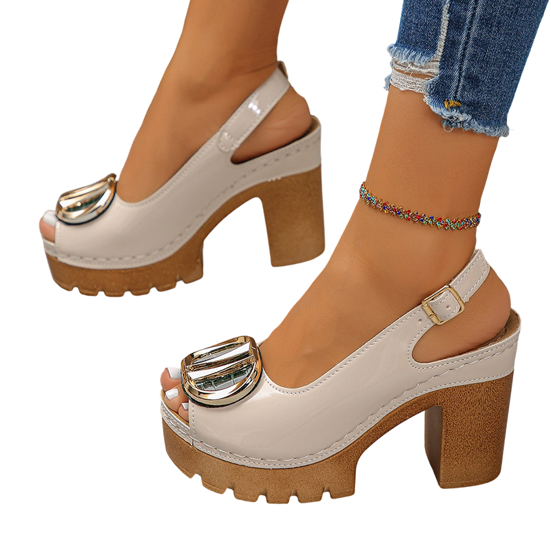Sandalias Peep Toe con Hebilla y Tacón de Bloque – Elegantes y Cómodas