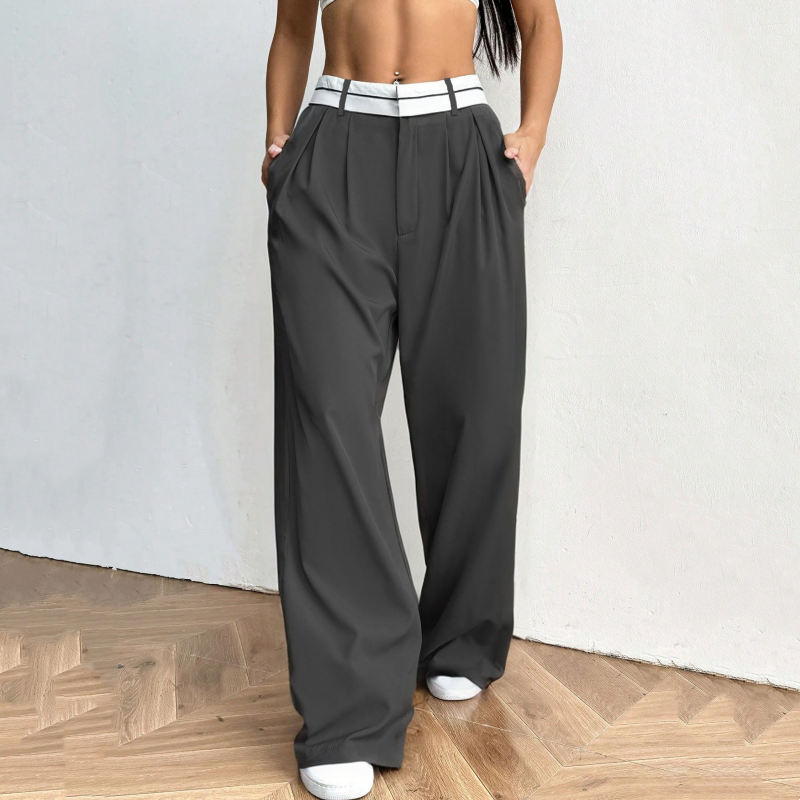 Pantalón Wide Leg de Mujer con Cinturón en Contraste