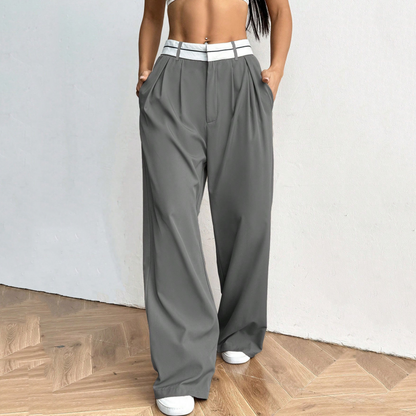 Pantalón Wide Leg de Mujer con Cinturón en Contraste