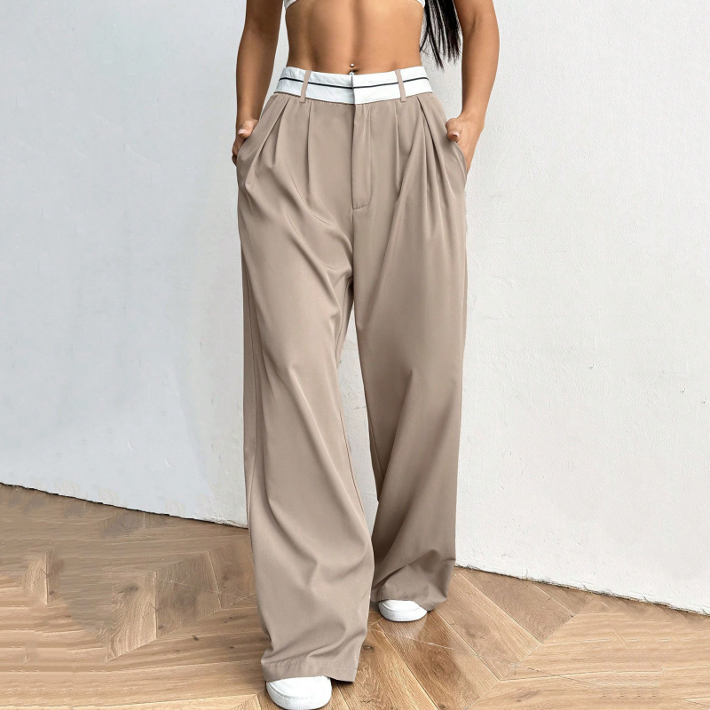 Pantalón Wide Leg de Mujer con Cinturón en Contraste