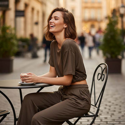 Conjunto 2 Piezas Mujer – Top Asimétrico & Pantalón Wide Leg Fluido para un Look Chic y Cómodo