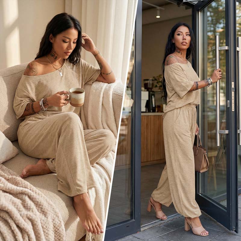 Conjunto 2 Piezas Mujer – Top Asimétrico & Pantalón Wide Leg Fluido para un Look Chic y Cómodo