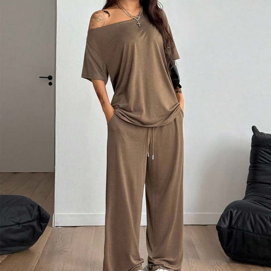 Conjunto 2 Piezas Mujer – Top Asimétrico & Pantalón Wide Leg Fluido para un Look Chic y Cómodo