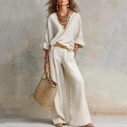 Conjunto 2 Piezas Mujer – Top Escote V & Pantalón Wide Leg