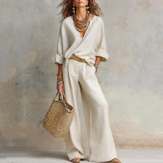 Conjunto 2 Piezas Mujer – Top Escote V & Pantalón Wide Leg