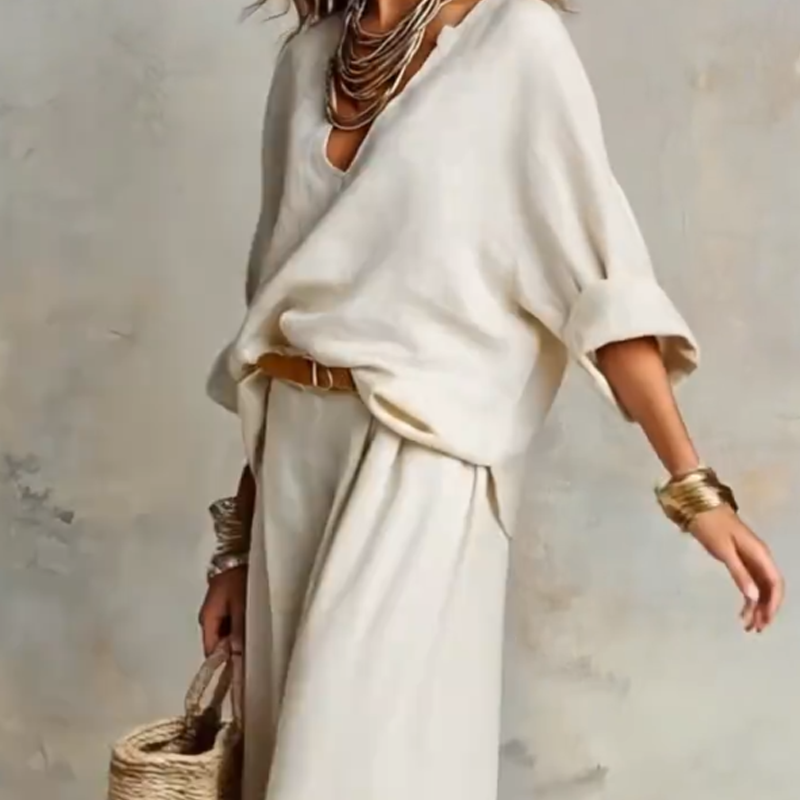 Conjunto 2 Piezas Mujer – Top Escote V & Pantalón Wide Leg
