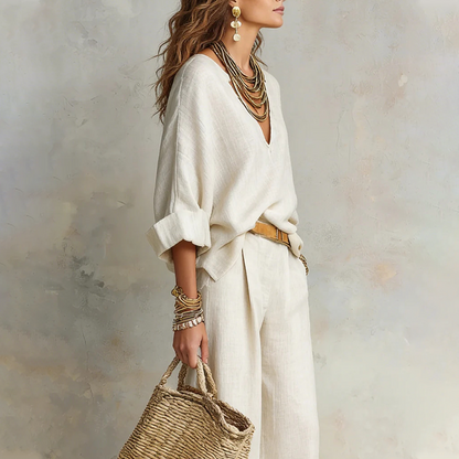 Conjunto 2 Piezas Mujer – Top Escote V & Pantalón Wide Leg