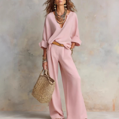 Conjunto 2 Piezas Mujer – Top Escote V & Pantalón Wide Leg
