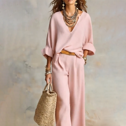 Conjunto 2 Piezas Mujer – Top Escote V & Pantalón Wide Leg